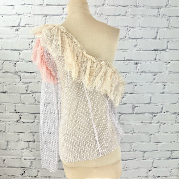 Philosophy Di Lorenzo Serafini Lace Asymmetrical Long Sleeve Ruffle Blouse Med - Picture 4 of 8